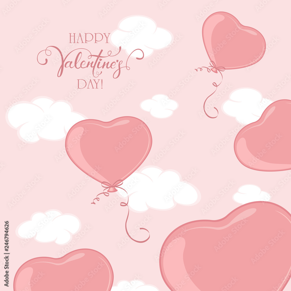 Valentines Hearts on Pink Sky Background