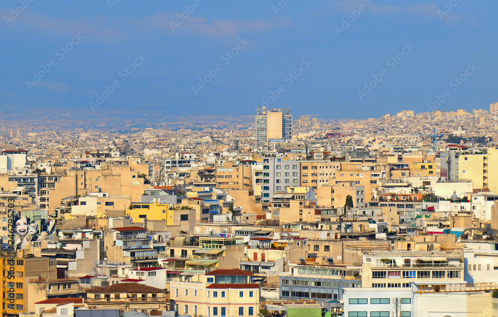 Athens, Greece, Europe. Panoramic view of Athens city from the Acropolis hill   