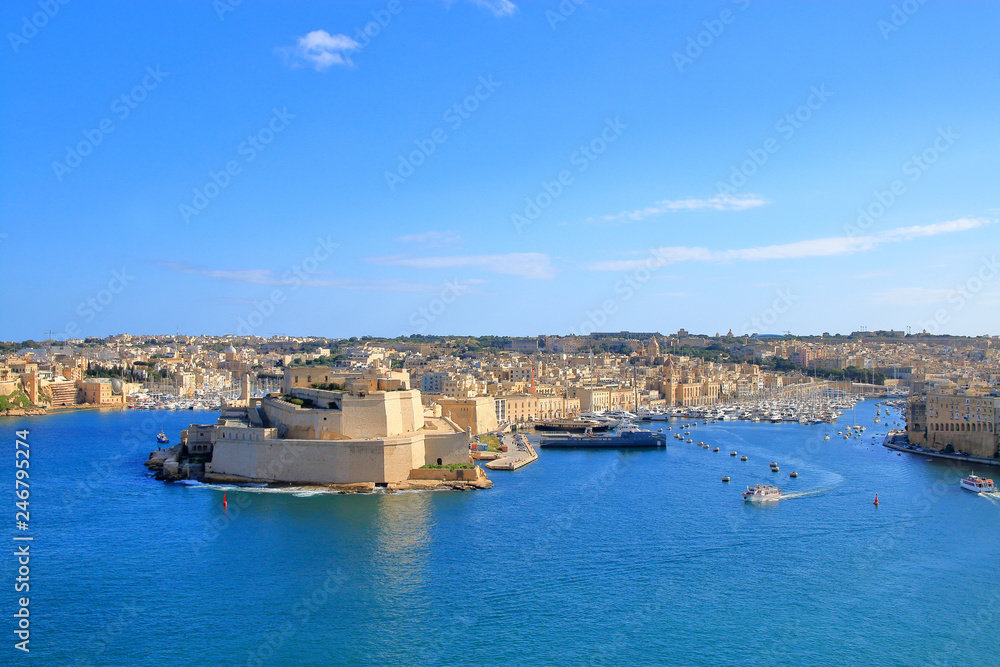 harbor of the island of Malta from the height of the city of Valletta.