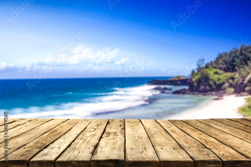 Table background of free space and summer landscape of sea and sky 