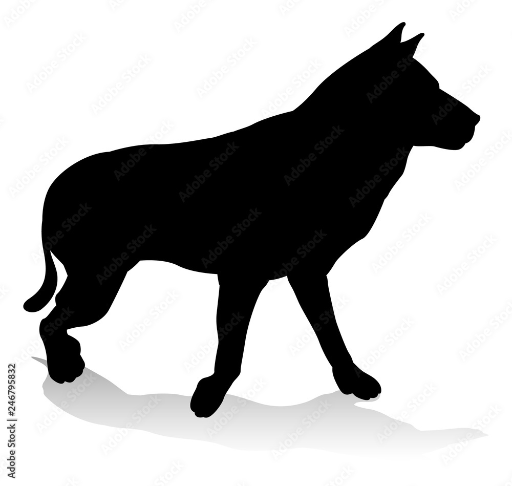 An animal silhouette of a pet dog