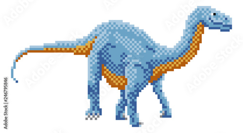 A dinosaur diplodocus 8 bit pixel art video arcade game cartoon character