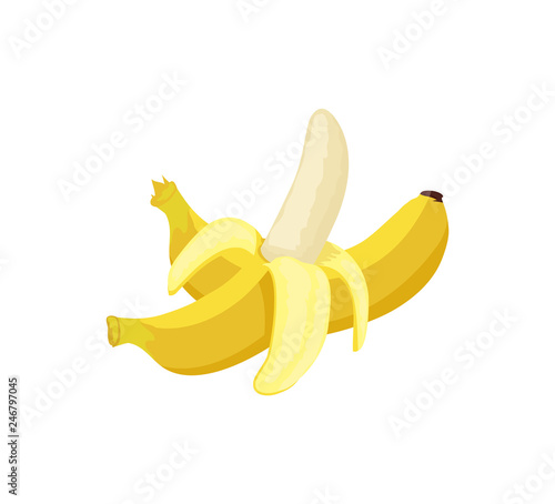 Banana exotic juicy ripe yellow fruit, whole and piled, vector isolated. Tropical edible food, dieting vegetarian icon full of vitamins, sweet dessert