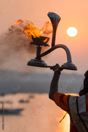 Great puja in the city of Varanasi, November 2015. India, the Ganges River embankment