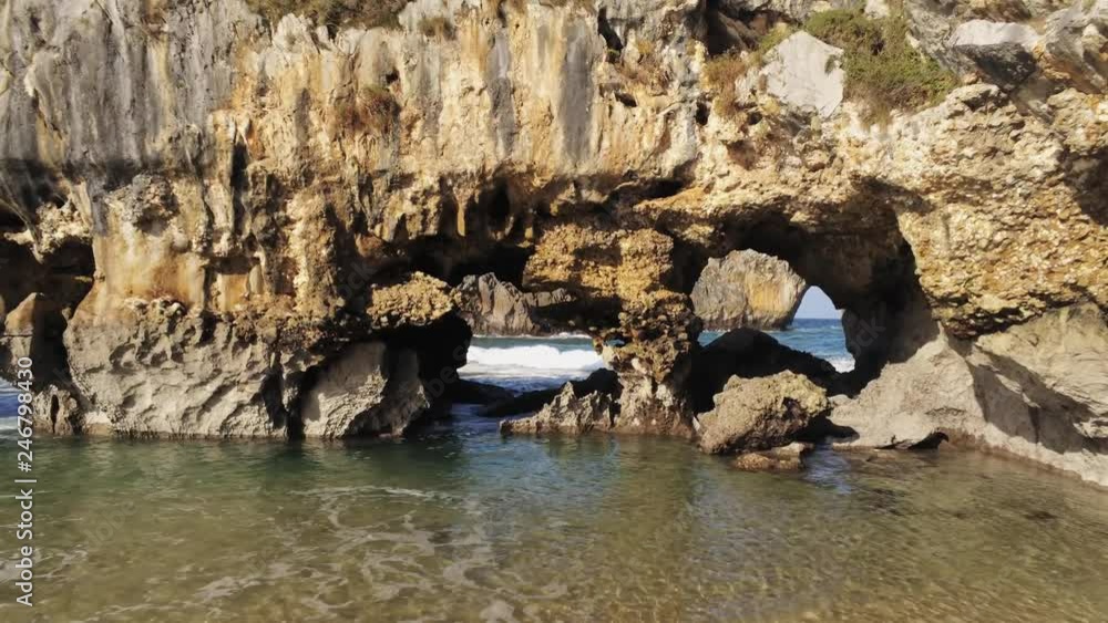 Caves of the sea beach in Llanes Asturias Spain Caves of the sea beach in Llanes Asturias Spain