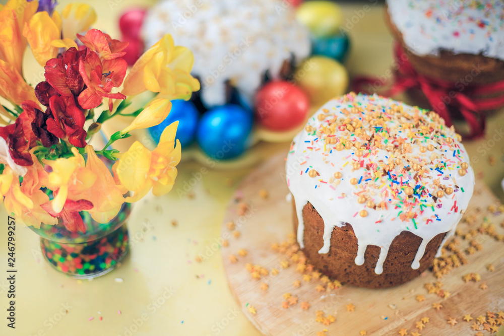 Easter cake. Easter background, Easter eggs, toned. Easter cake. Easter background, Easter eggs, toned.