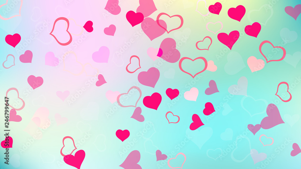Red hearts of confetti are falling. Design element for wallpaper, textiles, packaging, printing, holiday invitation for Valentine's Day. Red on Gradient fond Vector. Light background. Red hearts of confetti are falling. Design element for wallpaper, textiles, packaging, printing, holiday invitation for Valentine's Day. Red on Gradient fond Vector. Light background.