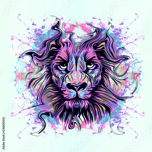 Цветной художественный лев на белом фоне