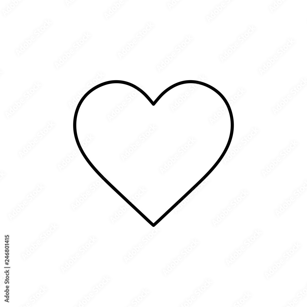Flat line monochrome heart icon for web sites and apps. Minimal simple black and white heart icon. Isolated vector black heart icon on white background.
