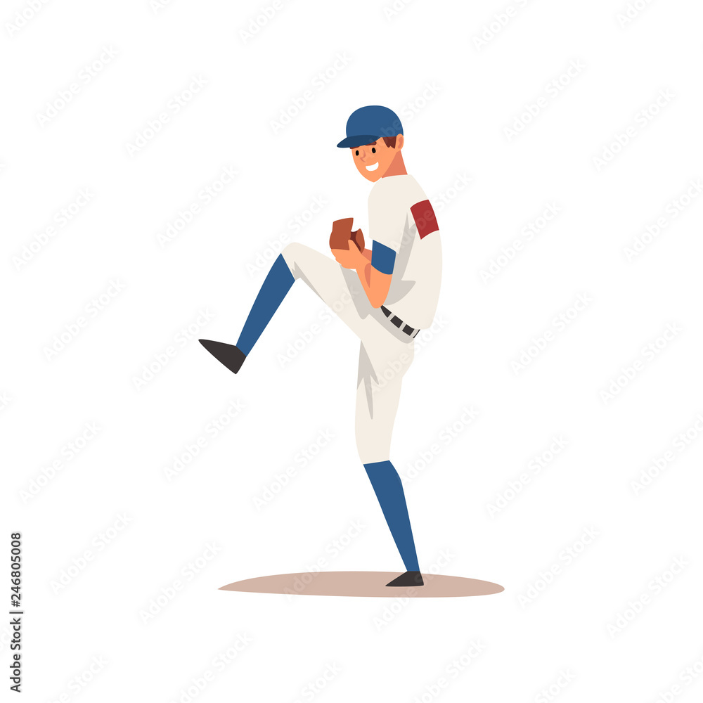 Smiling Baseball Player, Softball Athlete Character in Uniform Vector Illustration
