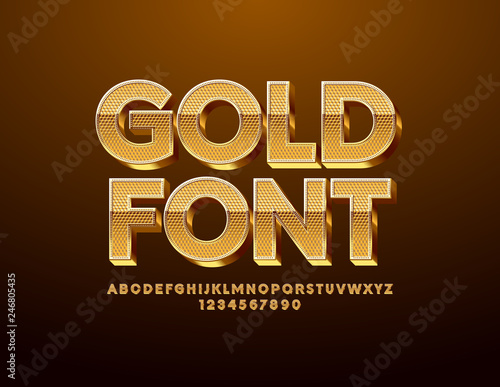 Vector Luxury Golden Font. Modern 3D Alphabet Letters, Numbers and Symbols.