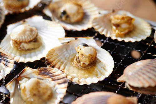 Grilled scallops, seafood BBQ 