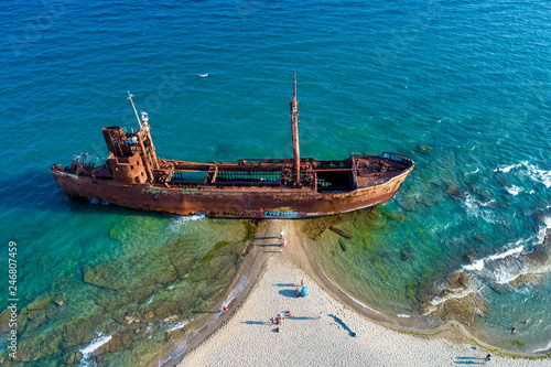 aerial view of Shipwreck Dimitrios  formerly called Klintholm  in Gythio Peloponnese  in Greece