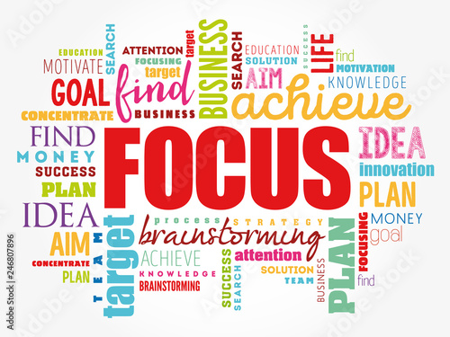 FOCUS word cloud collage, business concept background