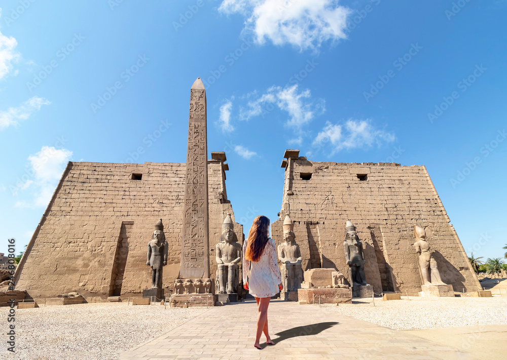 Barefoot Woman At Entrance To Luxor Temple A Large Ancient Egyptian Temple Complex Located On 8861