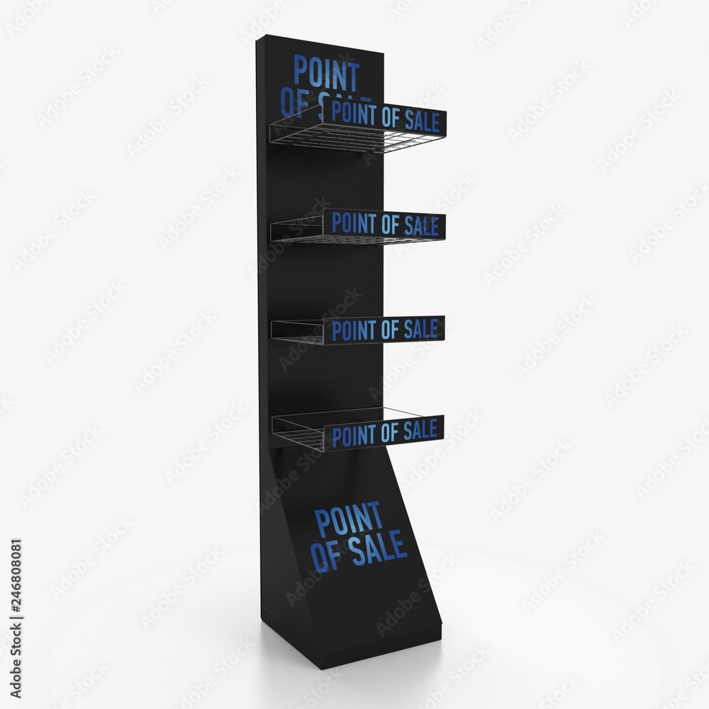 Empty store shelves. Retail shelf rack. Showcase display. Mockup ...