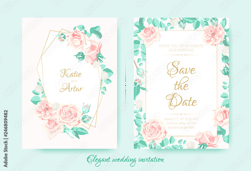 Wedding Invite with Roses Composition and Border. Wedding Invite with Roses Composition and Border.