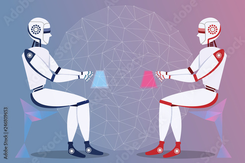 vector of two robot using keyboard for fighting