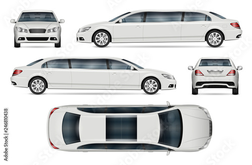 limousine vector mockup for vehicle branding, advertising, corporate identity. Isolated template of realistic car on white background. All elements in the groups on separate layers