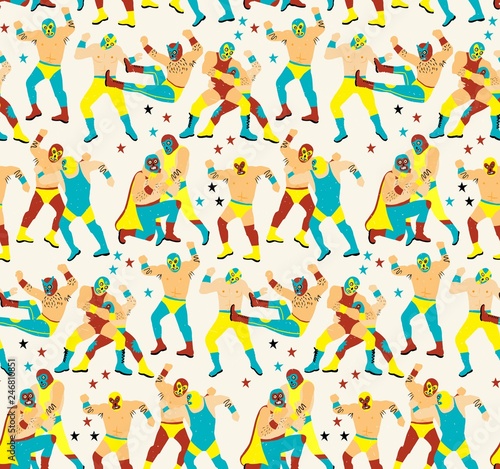 Lucha Libre Seamless Pattern.Luchadores Heroes. Vector Illustration.