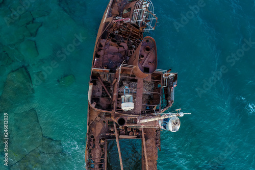 aerial view of Shipwreck Dimitrios (formerly called Klintholm) in Gythio Peloponnese, in Greece photo