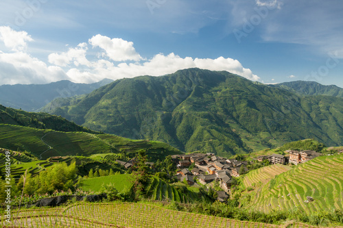 Landscape photo of rice terraces and ping an village in longsheng southern china