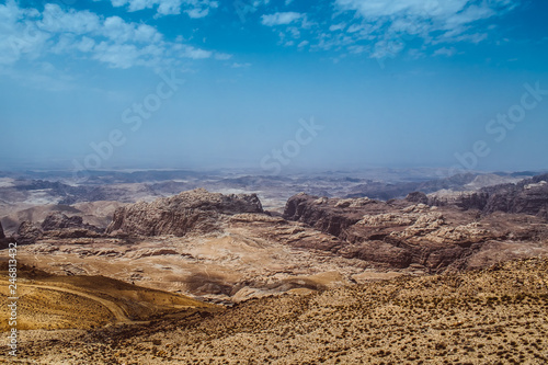 Jordan. View on the mount Horun where located Aaron tomb at warm evening light. Aaron, the brother of Moses was buried on Jabal Harun, or Aaron's Mountain, near Petra