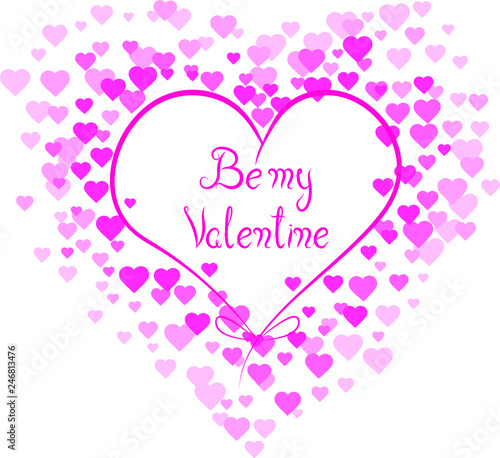 Be my Valentine. Lettering surrounded by pink hearts.