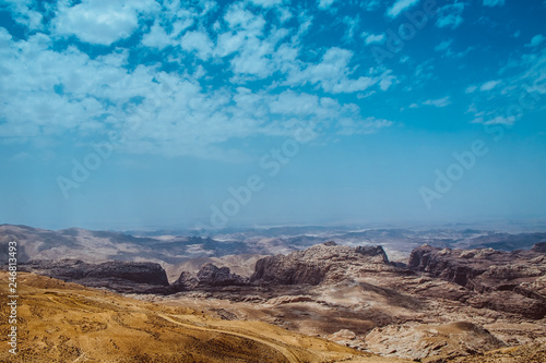 Jordan. View on the mount Horun where located Aaron tomb at warm evening light. Aaron, the brother of Moses was buried on Jabal Harun, or Aaron's Mountain, near Petra