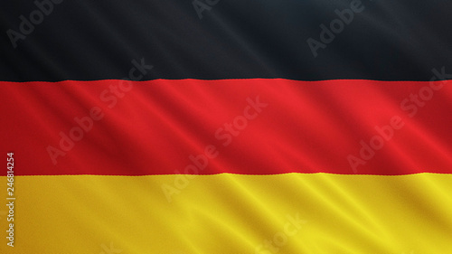 Germany  Deutscland flag is waving 3D illustration. Symbol of German on fabric cloth 3D rendering in full perspective.