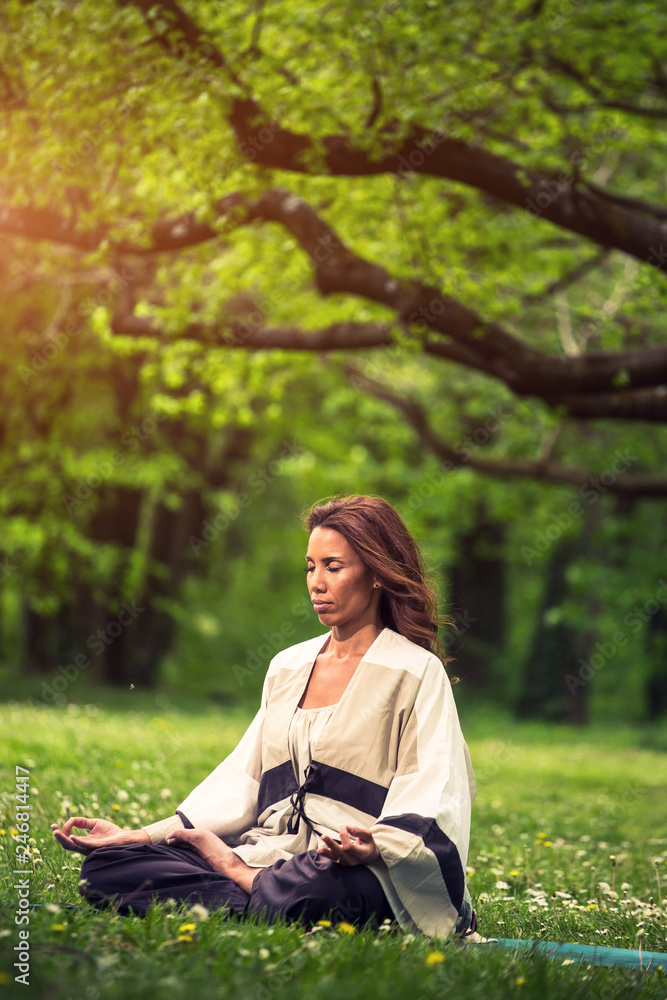 attractive woman practicing yoga in nature attractive woman practicing yoga in nature