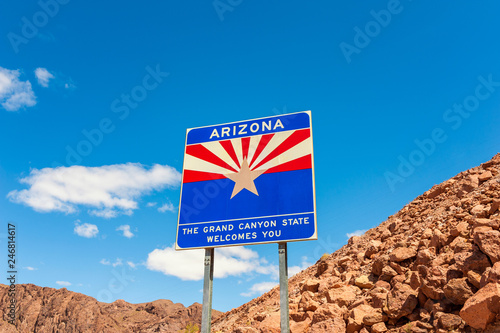 Welcome to Arizona Road Sign, on the border of U.S. States Arizona and Nevada