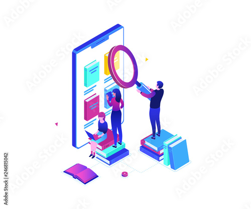 Online reading - modern colorful isometric vector illustration