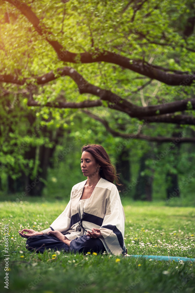 attractive woman practicing yoga in nature attractive woman practicing yoga in nature