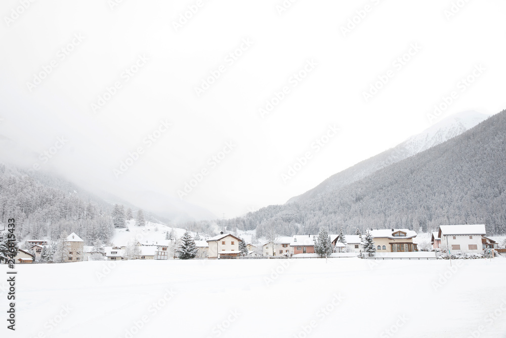 Snowy Zernez in Switzerland