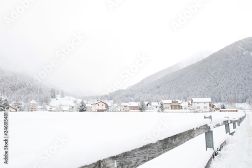 Snowy Zernez in Switzerland