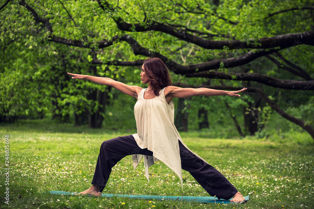 attractive woman practicing yoga in nature attractive woman practicing yoga in nature