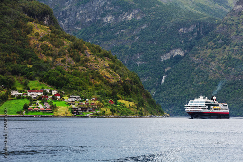 Cruise ship in Geiranger fjord.