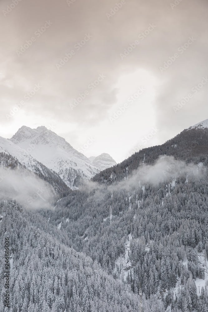 Snowy mountain landscape in Switzerland
