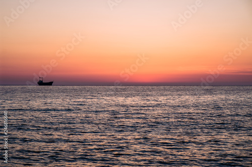 sailing boat sunset at beach in Cyprus © matilda553