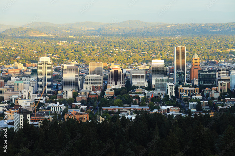 Obraz premium Aerial view of Portland, Oregon downtown