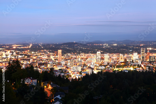 Aerial night view of Portland, Oregon skyline © Harold Stiver