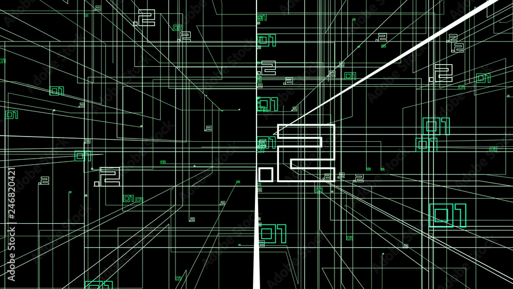 3d render abstract digital network with numbers or digits. Technology concept with straight lines and wireframe 3d render abstract digital network with numbers or digits. Technology concept with straight lines and wireframe