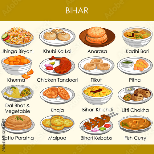 illustration of delicious traditional food of Bihar India