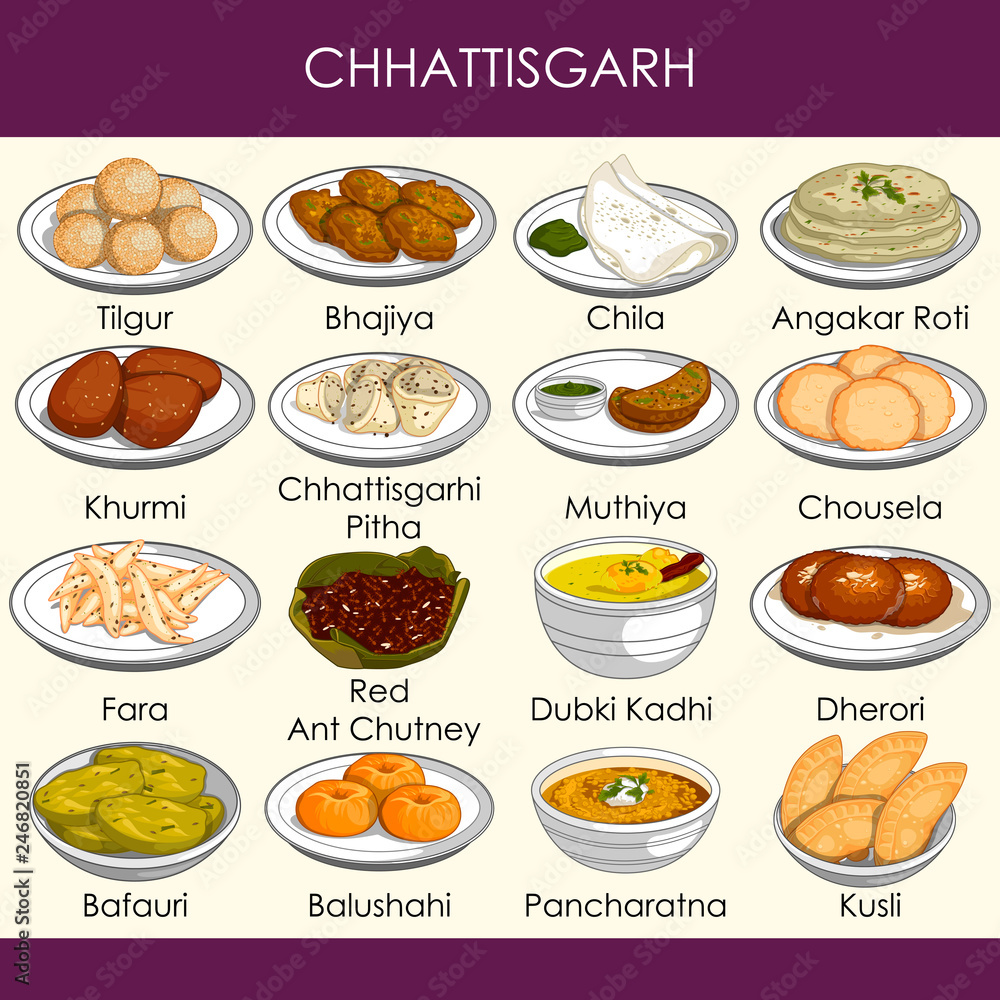 illustration of delicious traditional food of Chhattisgarh India Stock ...