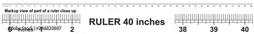 Ruler 40 inch. Precise measuring tool. Inches size indicators.