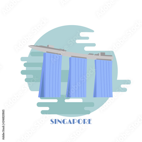 Marina Bay Sands building vector illustration. Singapore landmark. Singapore famous hotel isolated on white background.