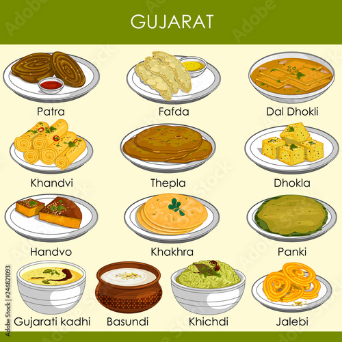 illustration of delicious traditional food of Gujarat India