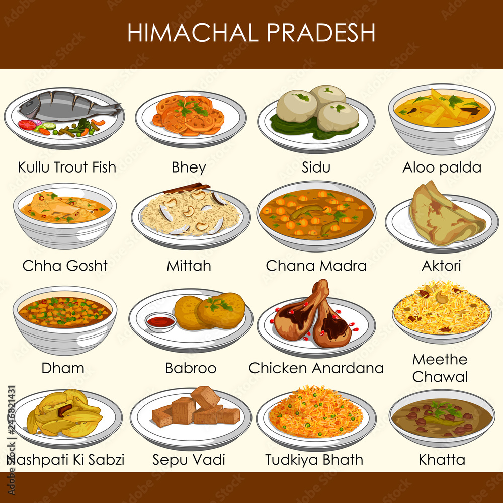 illustration of delicious traditional food of Himachal Pradesh India ...