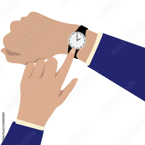 businessman in suit with clock checks the time ,vector with flat design